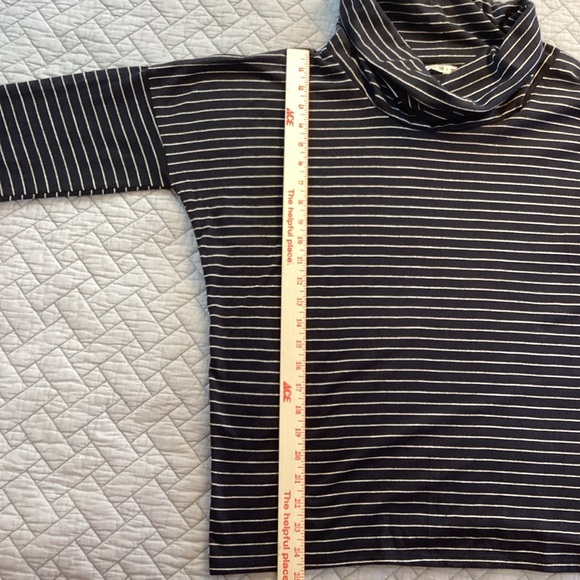 Threads 4 Thought Black and  Strip Metallic Silver Cowl Neck Sweater Sz S - Picture 9 of 12